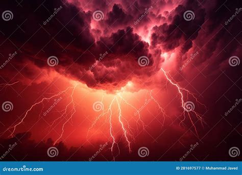 Dramatic Red Storm Sky Engulfed in Electrifying Apocalyptic Lightning ...