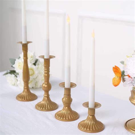 Set Of 4 Gold Baroque Metal Taper Candle Holder Tableclothsfactory