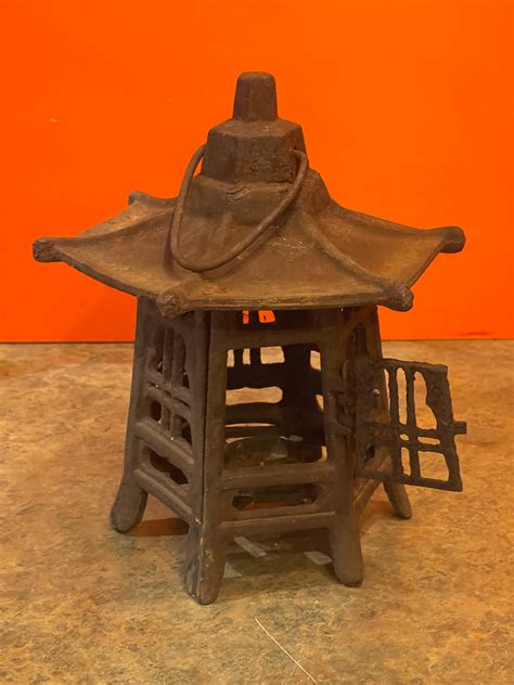 Vintage Distressed Cast Iron Japanese Pagoda Lantern For Sale At