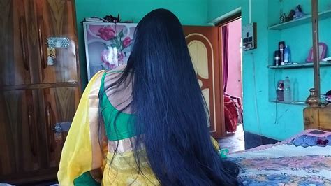 Beautiful Indian Woman Gorgeous Black And Silky 4ft Long Hair Play