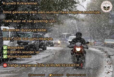 Kırklareli nde Olumsuz Hava Şartları Nedeniyle Motosiklet ve Elektrikli