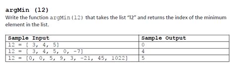 Solved argMin (12) Write the function argMin (12) that takes | Chegg.com