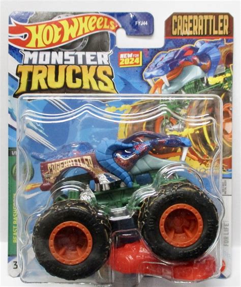 Hot Wheels Monster Trucks A Case Cagerattler Blue Beast Bashers Ebay