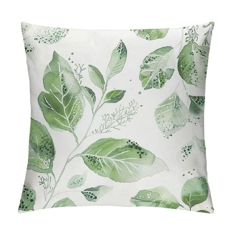 QCPP Sage Green Pillow Covers Spring Watercolor Eucalyptus Floral