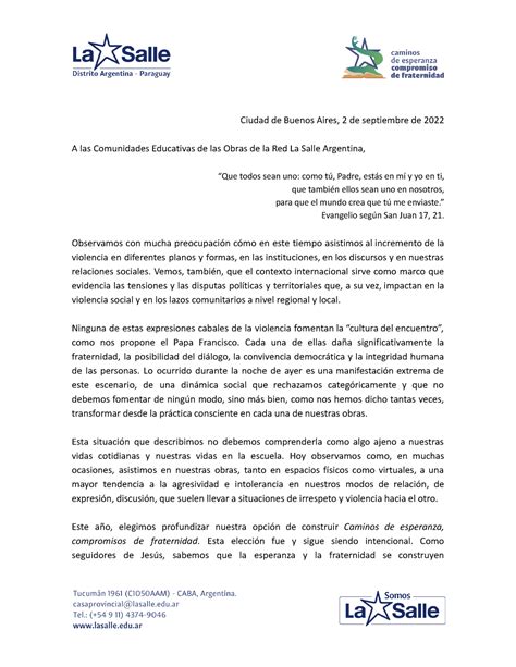 09 02 Carta CAD A Las Comunidades De Argentina Ciudad De Buenos Aires