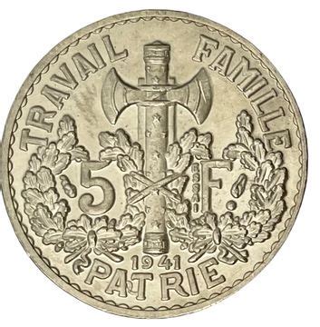 Reproduction 5 francs Pétain essai de Bazor type 1 France Numista