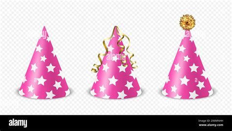 Vector 3d Realistic Pink And White Birthday Party Hat Icon Set Isolated