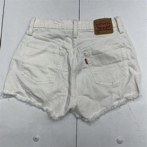 Levis 501 Original High Rise White Distressed Shorts Gem