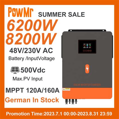 Powmr Inversor Solar H Brido Carregador Mppt Off Grid On Grid 24v 48v 230vac Pv 500vdc