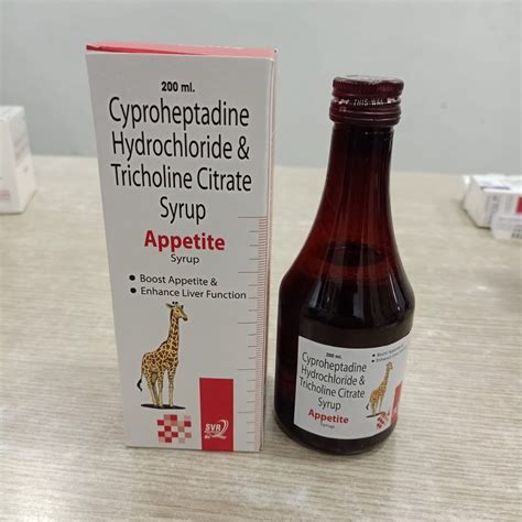 APPETITE Cyproheptadine HCI Tricholine Citrate Syrup Packaging Type