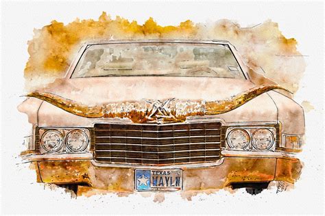 Texas Longhorn Cadillac In Sepia Etsy