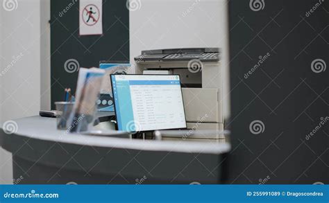 Hospital Reception Desk with Computer To Make Appointments Stock Image ...