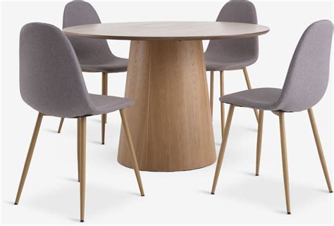 KLIPLEV Ø120 table chêne 4 TINGLEV chaises gris chêne JYSK