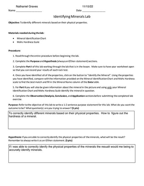 Solution Identifying Minerals Lab Studypool