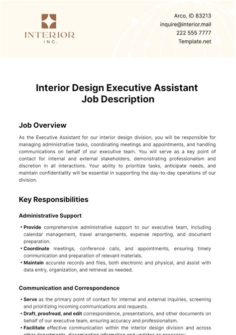 Free Interior Design Executive Assistant Job Description Template Edit Online And Download