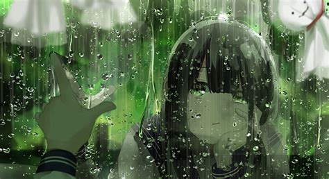 HD Wallpaper Bokeh Drops Girls Manga Rain Real People Green