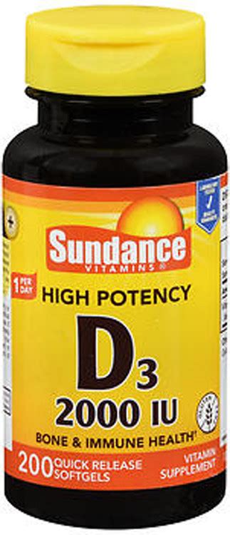 Sundance Vitamins High Potency D3 2000 Iu Vitamin Supplement Quick Release Softgels 200 Ct