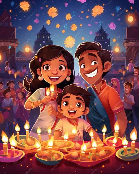 Premium AI Image | Diwali festival Cartoon poster India indian celebrations