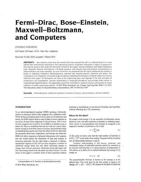 PDF Fermi Dirac Bose Einstein Maxwell Boltzmann And Computers