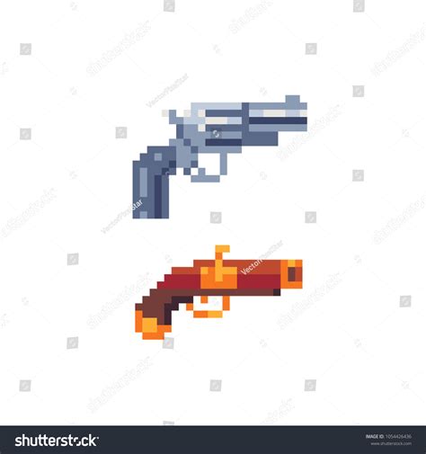 Stock Vektor „weapon Pixel Art Icons Revolver Musket Bez Autorských