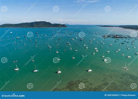 Aerial Landscape Seascape Chalong Pier With Sailboats Yacht Boats And