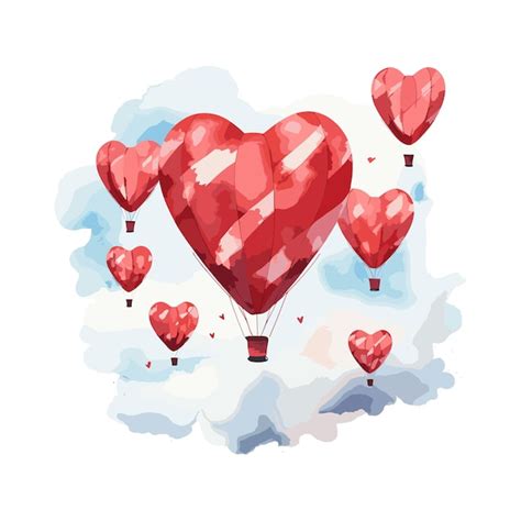 Premium Vector Hot Air Balloon Heart Shape Watercolor Element For