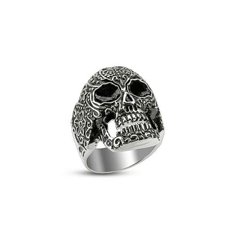 Bague pour homme acier massif tête de mort biker gothique