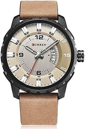 Curren 8245 Leather Round Analog With Date Display Beige Gold Watch