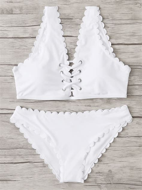 Scallop Trim Criss Cross Bikini SetFor Women Romwe Plus Size Bikini Set