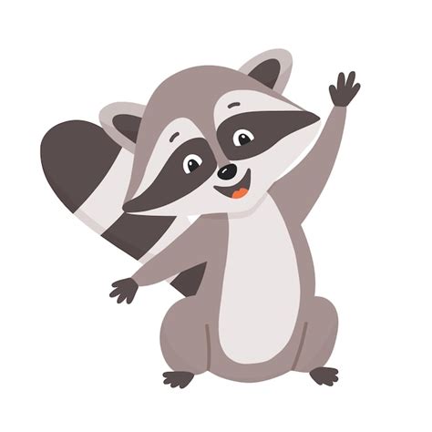 Premium Vector Funny Cute Cartoon Raccoon Waving Hand Vector