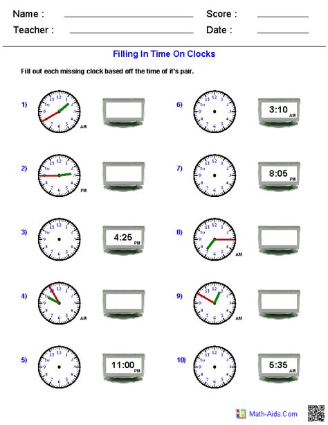 Time Clock Worksheet For Grade 3