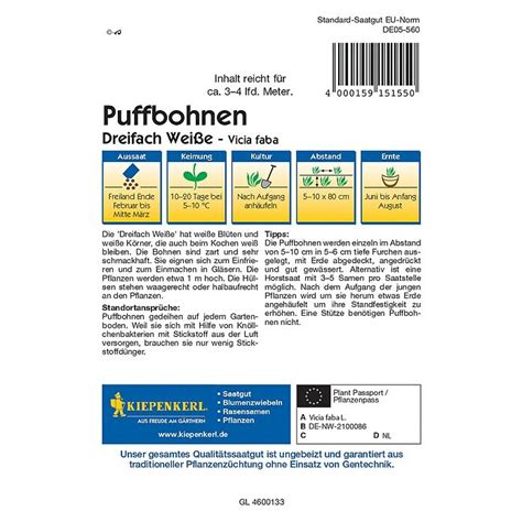 Kiepenkerl Gem Sesamen Puffbohne Dreifach Wei E Vicia Faba Erntezeit