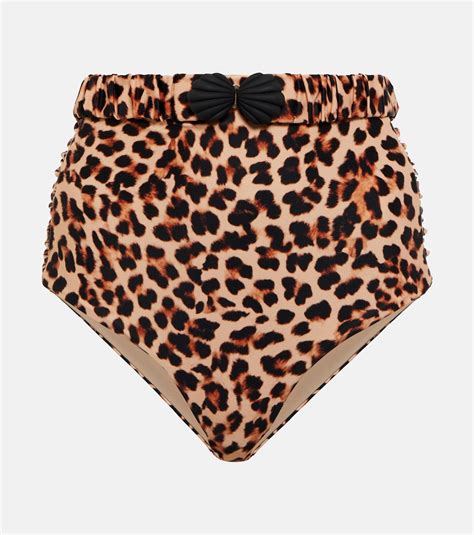 High Rise Leopard Print Bikini Bottoms In Multicoloured Johanna Ortiz