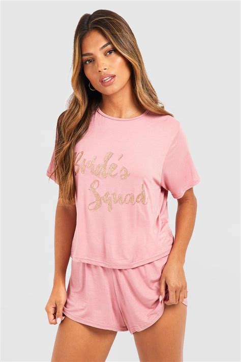 Brides Squad T Shirt And Short Set Boohoo Uk