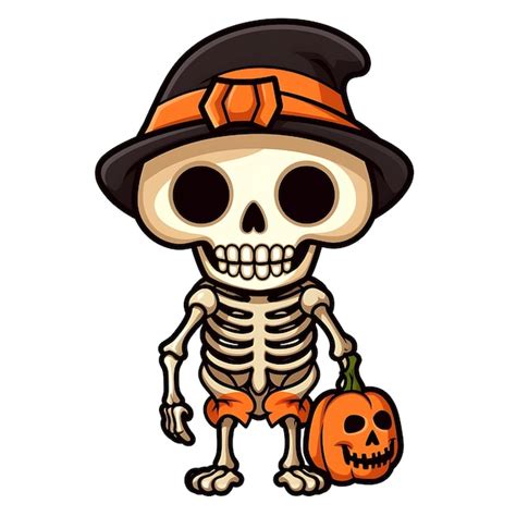 Halloween Skeleton Pumpkin Watercolor Clipart drawing on white ...