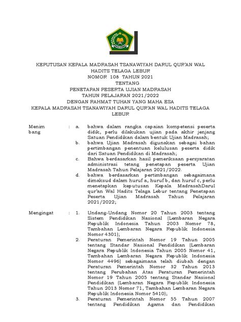 Sk Peserta Ujian Madrasah Madrasah Tahun 2021 Pdf