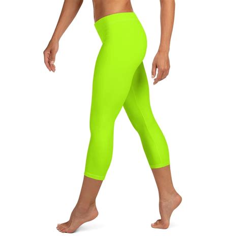 Neon Lime Green Solid Color Women S Bright Capri Leggings Tights Made In Usa Eu In 2020 Lime