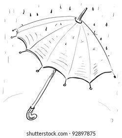 Rain Drops Rippling Puddle Umbrella Doodle Stock Vector Royalty Free