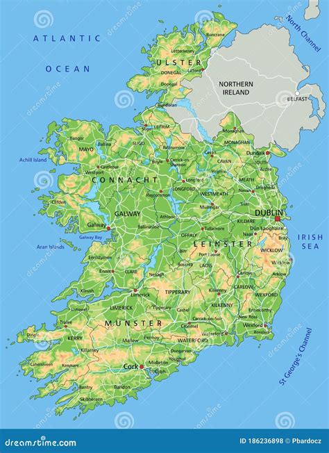 Grande Carte Physique Détaillée De L Irlande Avec L étiquetage