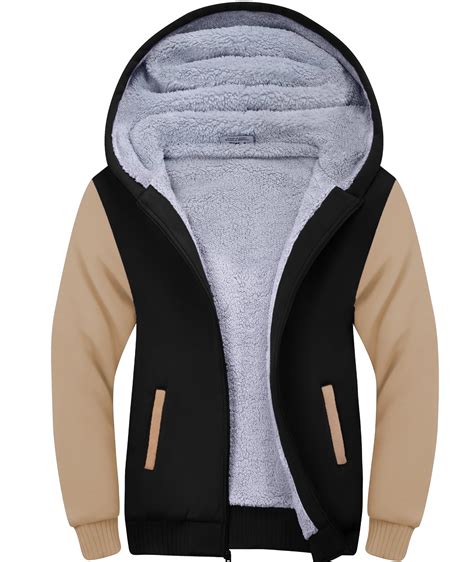 Swisswell Hoodie Men Zip Up Sherpa Lined Hoodie Mens Gray Zip Up Fuzzy Jacket Winter Coats Black