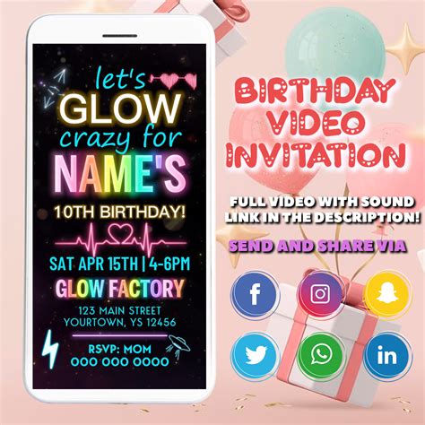 Printable Glow In The Dark Party Invitations