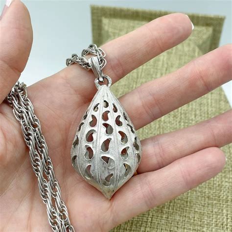 Trifari Silver Oval Teardrop D Open Pendant Layering Gem