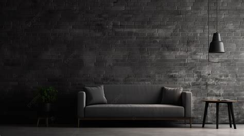 Sleek And Stylish A Minimalist Black Living Room Interior With A Brick