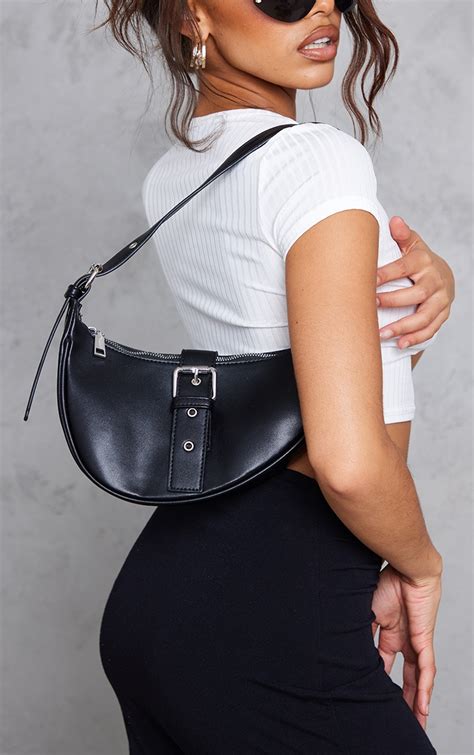 Black Half Moon Buckle Shoulder Bag | PrettyLittleThing USA