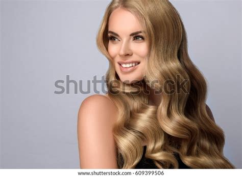 Blonde Girl Long Volume Shiny Wavy Stock Photo 609399506 Shutterstock