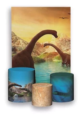 Painel De Festa Trio De Capa Cilindro Dinossauro Lago Mercadolivre