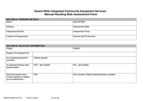 Manual Handling Risk Assessment Template Pdf Template