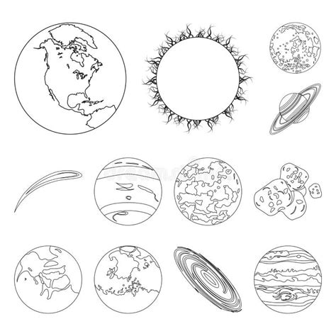 太阳系行星象在稀薄的线型设置了 库存例证 插画 包括有 水银 分级显示 艺术 动画片 收集 线性 119939244