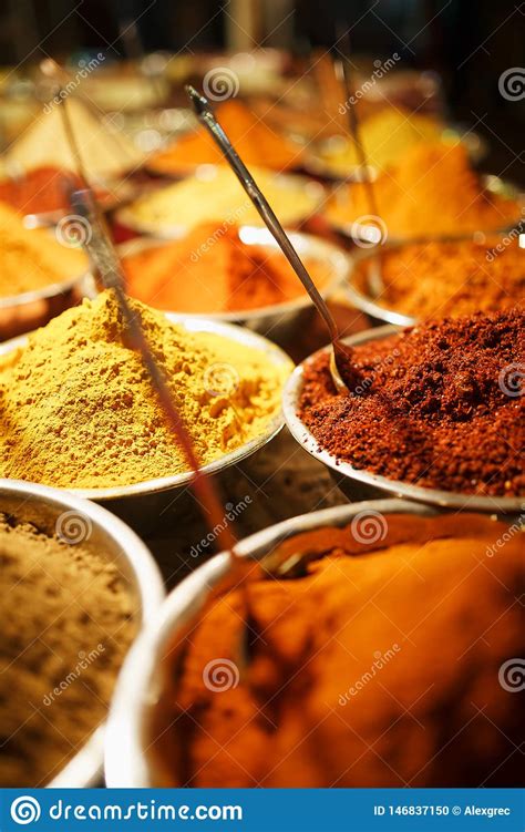 Colorful Spices In Bags At A Market In Goa Stock Photo Image Of