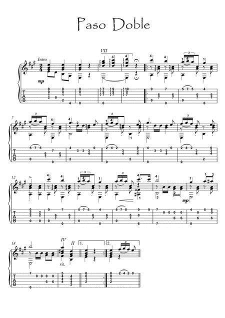 Classical Guitar Solo Paso Doble Arr Pianosheetnow By Traditional